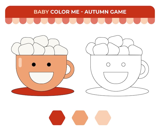 Kleurboek voor kinderen warme chocolademelk met glimlach en marshmallow herfst kinderspel