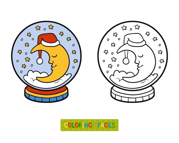 Kleurboek voor kinderen, winter Sneeuwbal met maan