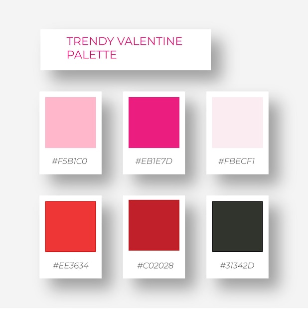 Kleurelement. Trendy palet van kleuren. Houd van kleurenpallet. Swatch mooie schaduwtint met hexadecimale code.