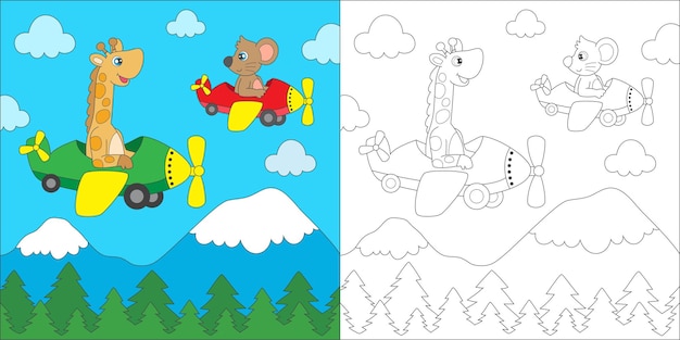 kleuren giraffe en muis in een vliegtuig
