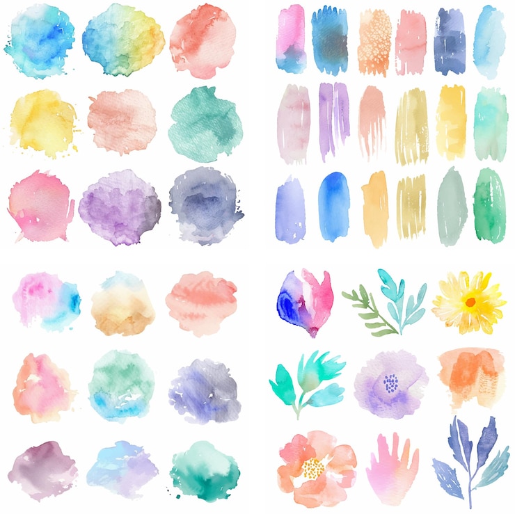Vector kleuren vlek inkt stroke kleurrijke pastel splash ruwe creativiteit waterverf effect verf