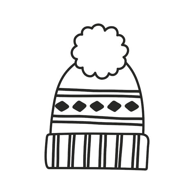 Vector kleuren winter breien muts met scandinavisch patroon hand getrokken doodle hoofddeksels icoon