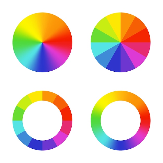 Vector kleurenwielrangschikking van kleurtinten rond een cirkel of schijf vectorillustratie met regenbooglichtspectrumgradiënt