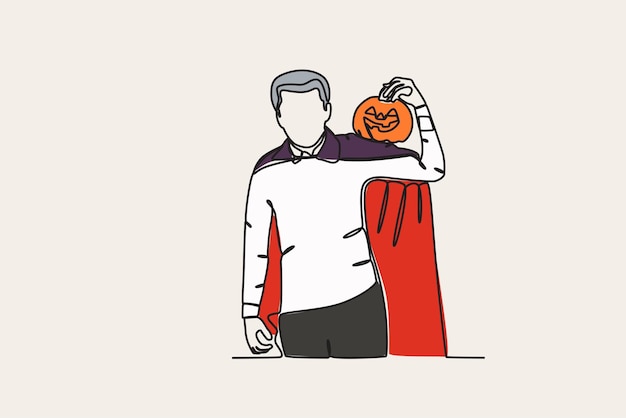 Kleurige illustratie van een man die een eng kostuum draagt Halloween online tekening