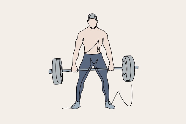 Kleurige man bereidt zich voor op het tillen van een barbell Fitness concept online tekening
