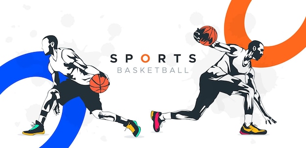 Kleurige silhouetten van basketbalspelers Voor nationale sportbanner en poster sjabloon