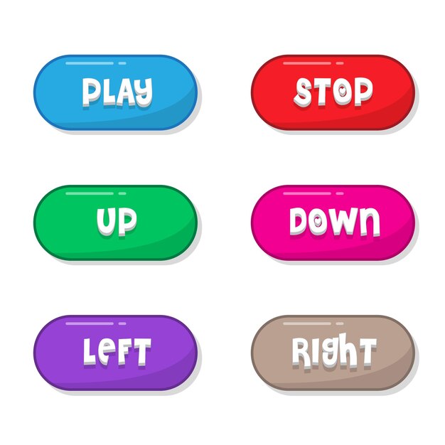 Kleurige spelknoppen iconen ingesteld 2d spel asset geïsoleerd op gradiënt achtergrond