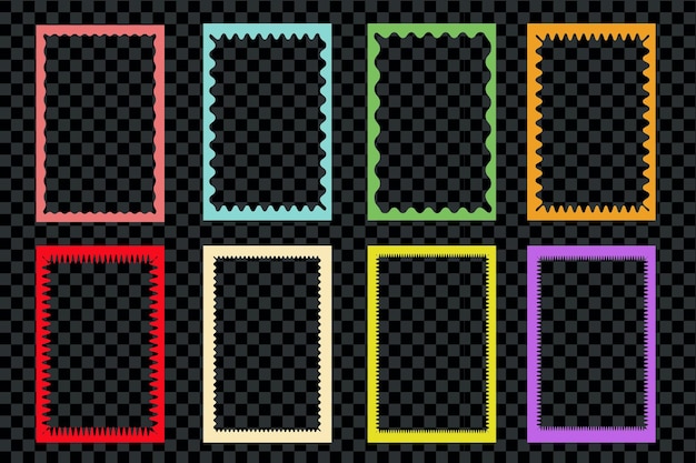 Kleurige verhalen frames set Zigzag golvende randen retro squiggle frames psychedelische rechthoeken foto