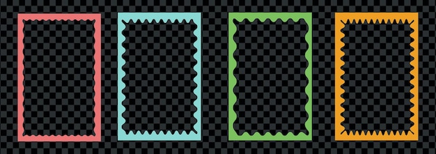 Kleurige verhalen frames set Zigzag golvende randen retro squiggle frames psychedelische rechthoeken foto