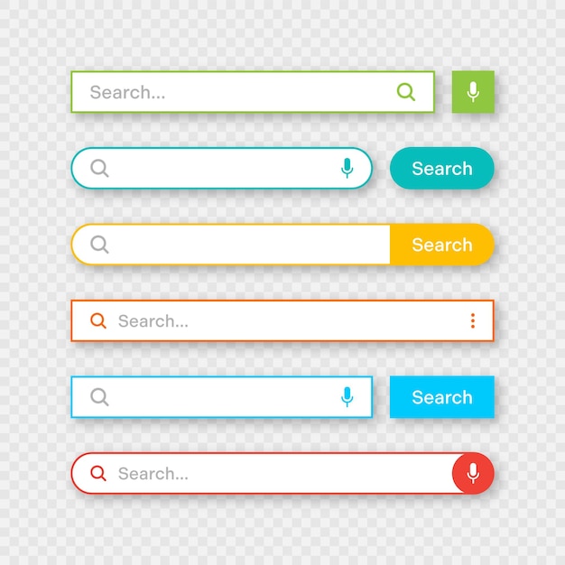 Kleurige zoekbalk sjablonen internetbrowser engine met zoekvak adresbalk en tekstveld ui.
