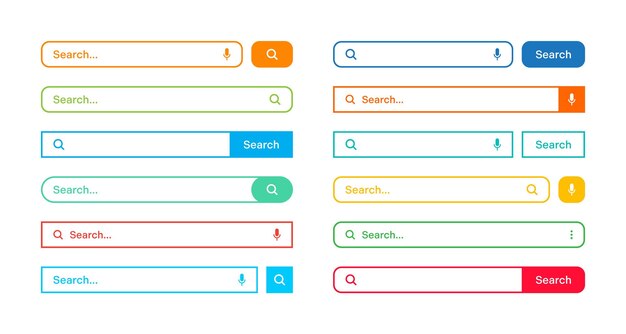 Kleurige zoekbalk sjablonen internetbrowser engine met zoekvak adresbalk en tekstveld ui.