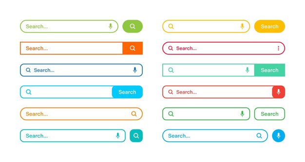 Kleurige zoekbalk sjablonen internetbrowser engine met zoekvak adresbalk en tekstveld ui.
