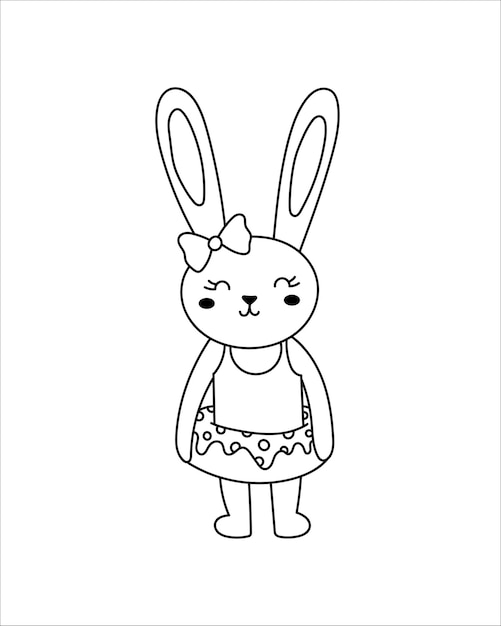 Vector kleurloze contourillustratie van een konijnenhaas vector geïsoleerde lineaire tekening leuke cartoon schetsschets van een konijn met een reddingsboei