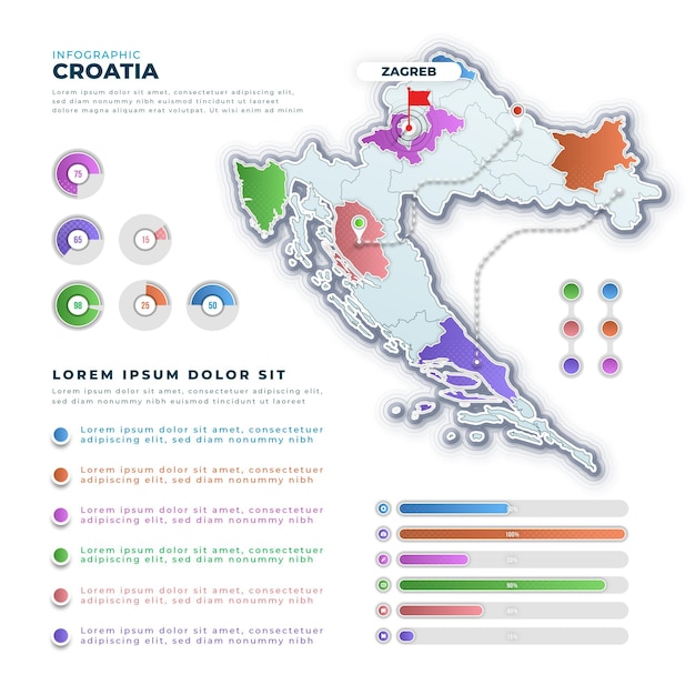 Vector kleurovergang kroatië kaart infographic