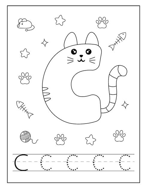 Kleurplaat alfabet in kattenstijl voor peuters