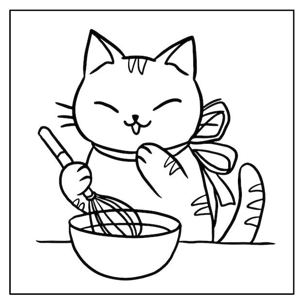 Kleurplaat kat koken karakter schattig kawaii