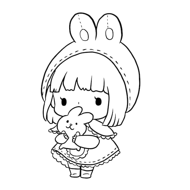 kleurplaat kawaii karakter cartoon tekening manga anime meisje schattig voor kinderen