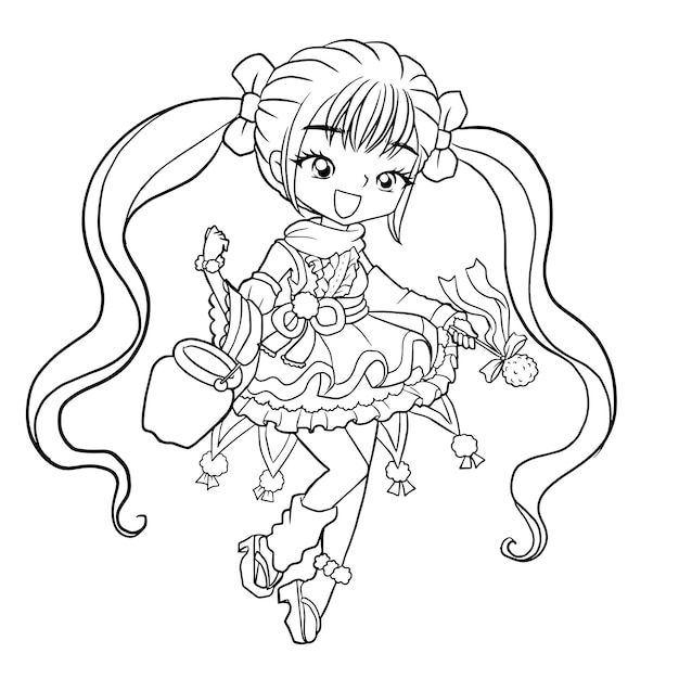 kleurplaat meisje anime schattig karakter cartoon illustratie clipart tekening manga ontwerp