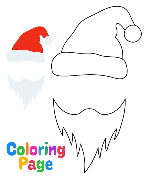 Kleurplaat met baard met kerstmuts voor kinderen