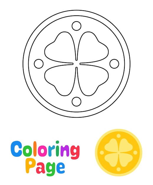 Vector kleurplaat met clover coin voor kinderen