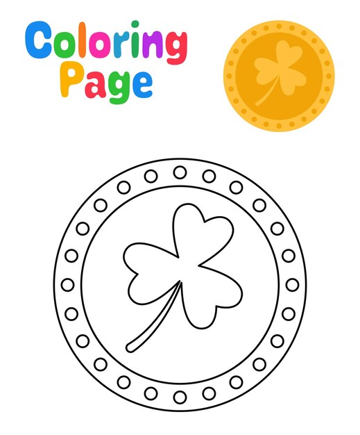 Vector kleurplaat met clover coin voor kinderen