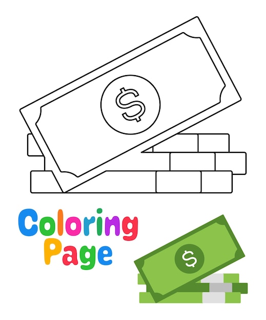 Kleurplaat met geld voor kinderen
