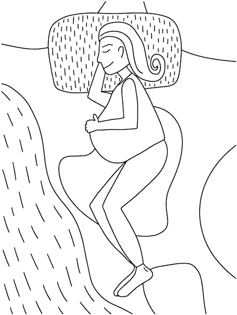 Kleurplaat met gelukkige zwangere vrouw slapen op bed bovenaanzicht