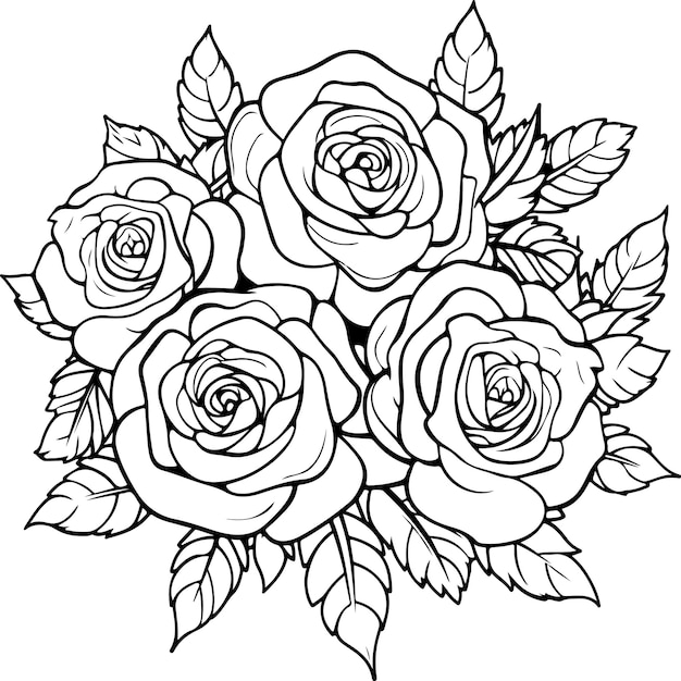 Vector kleurplaat met roze bloemen