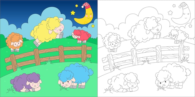 Kleurplaat met schapen tellen