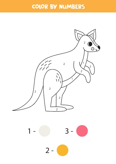 Kleurplaat met schattige cartoon kangoeroe Kleur op nummer Wiskundespel voor kinderen