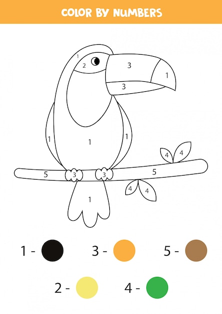 Kleurplaat met schattige toekan. Math spel voor kinderen.