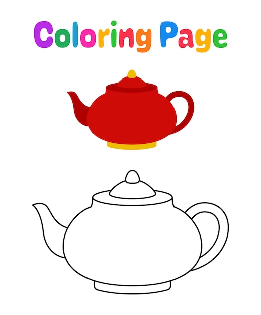 Kleurplaat met theepot voor kinderen