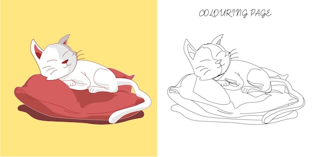 Kleurplaat Overzicht van cartoon kat Kleurboek voor kinderen