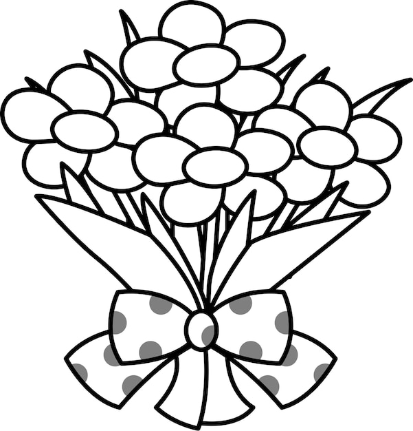 Vector kleurplaat van een boeket bloemen met een strik