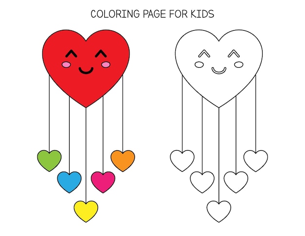 Kleurplaat voor kinderen. Leuke hartwolk voor Valentijnsdag. Voorschools educatief spel