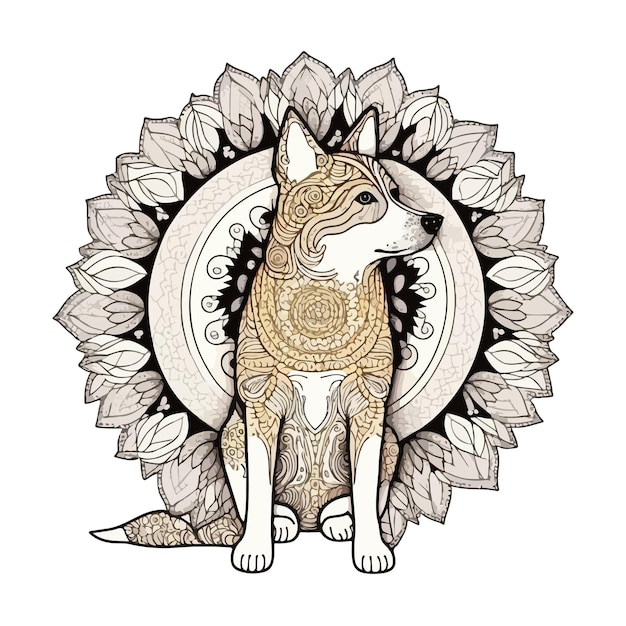 Vector kleurplaat voor volwassenen mandala hond illustratie