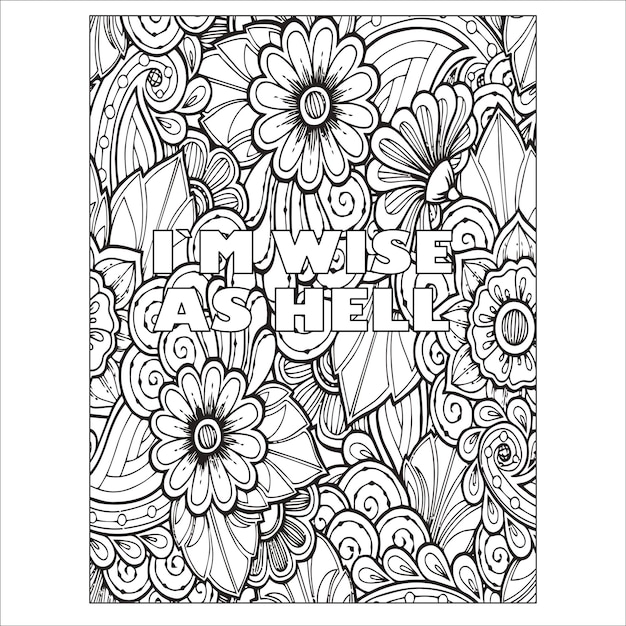 Kleurplaat voor volwassenen Zwart-wit patroon zin Rude Rords Zentangle Kleurboek voor volwassenen
