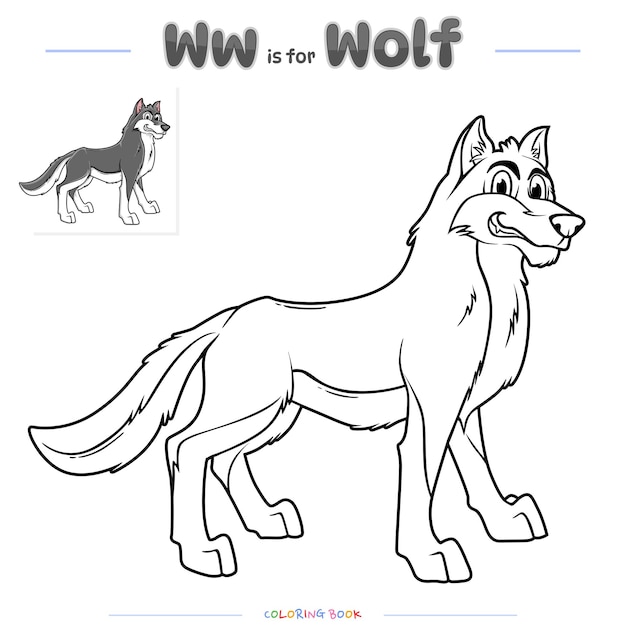 Kleurplaat Wolf cartoon