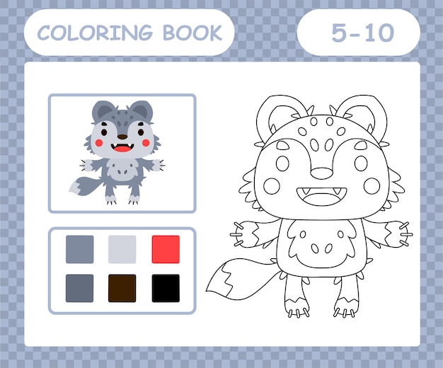 Kleurplaten cartoon wolf, educatief spel voor kinderen van 5 en 10 jaar oud