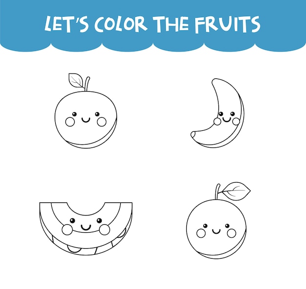 Vector kleurplaten spel schattig blij fruit