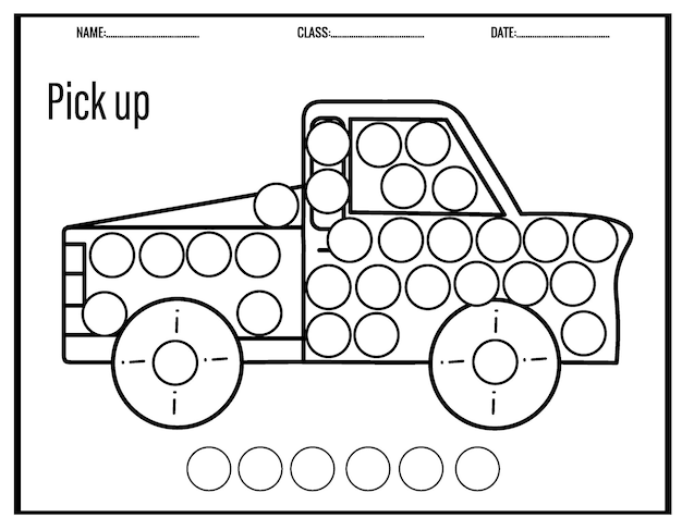 Kleurplaten transportvoertuig dot markers coloring for kids.