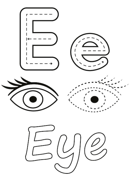 Vector kleurplaten van oog en de letter e geschikt voor gebruik in kinderkleurboeken