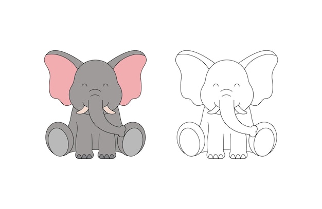 Kleurplaten voor kinderen illustratie met olifant vector sjabloon