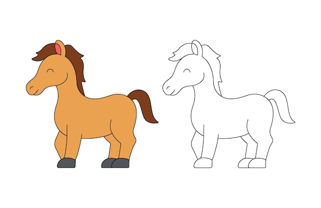 Kleurplaten voor kinderen illustratie met paard vector sjabloon