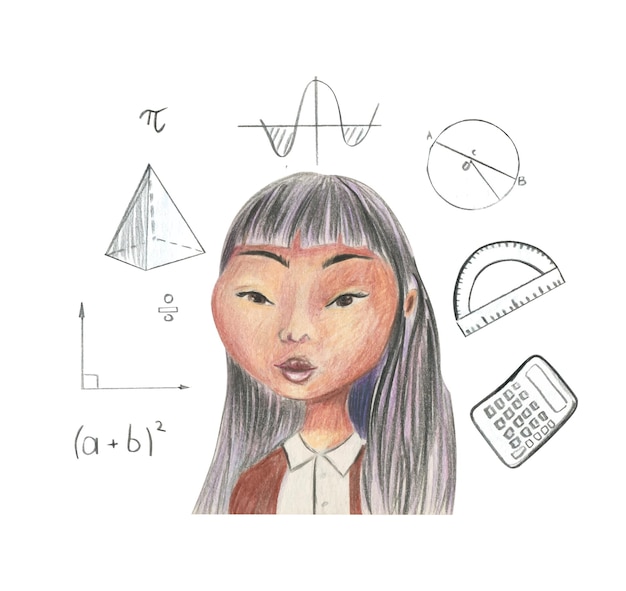Kleurpotloodillustratie van een portret van een wiskundeleraar