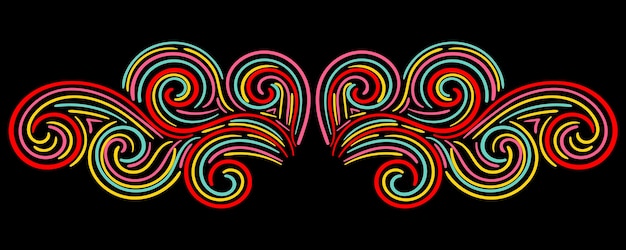 Kleurrijk abstract krullend element voor ontwerp swirl curl Divider frame geïsoleerd op donkere achtergrond