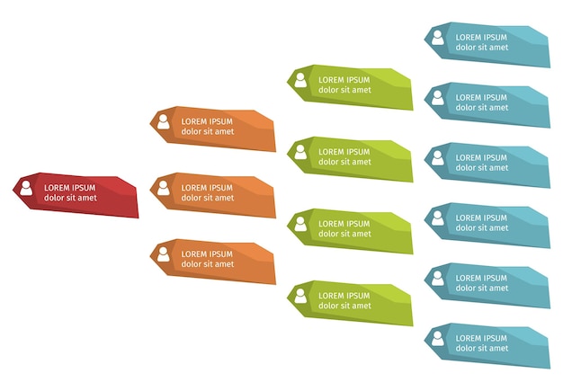 Kleurrijk bedrijfsstructuurconcept, bedrijfsorganisatieschema met mensenpictogrammen. vector illustratie.