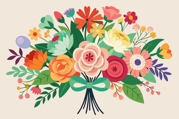 Kleurrijk boeket van levendige bloemen met lint vector illustratie ontwerp voor creatieve projecten