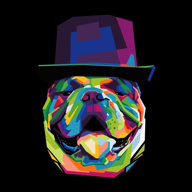 Kleurrijk buldoghoofd met koele geïsoleerde pop-artstijl backround WPAP-stijl