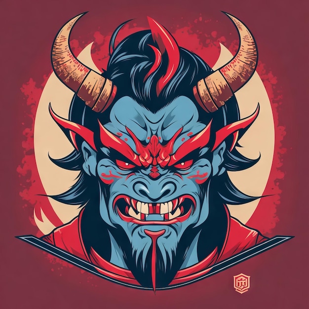 kleurrijk demonmasker mascotteontwerp in het japans voor t-shirtprint en sticker